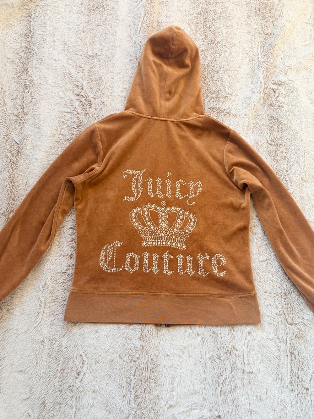 👑 RARE Vintage Juicy Couture Y2K Rhinestone Crown Velour Zip Hoodie Made in USA